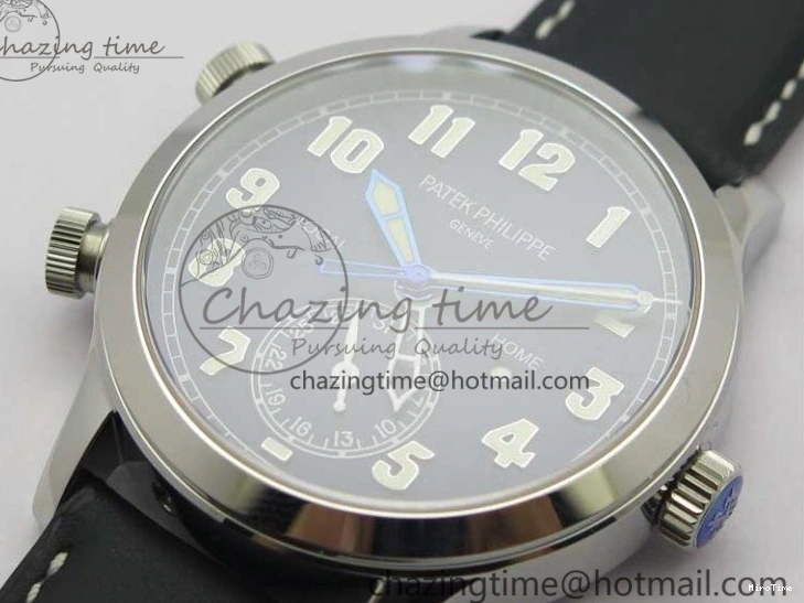 MIROTIME 0418 Practical Calatrava 5524 Pilot Travel Time SS GRF Blue Dial on Black Leather Strap A324 V 7107